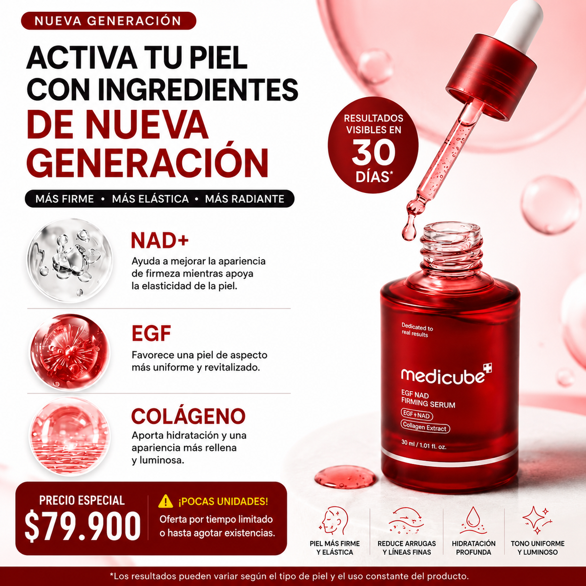 👀 Hay algo que cambia en tu piel después de los 30… ✨ Encuentra la solución con el Sérum de Medicube EGF NAD+ 💧